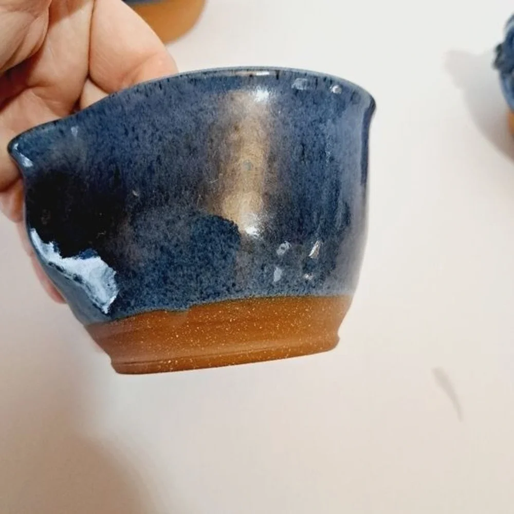 Bob Douglass Pottery Set  Blue Vintage Handmade Pitcher Bowl Candle
